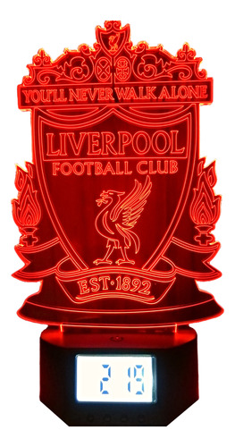 Lámpara Led Ilusión 3d Reloj Alarma Liverpool Football Club