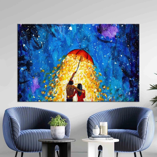 Quadro Canvas Casal Guarda Chuva Ceu Azul Tamanho Grande