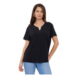 Polera Mujer M/c Apli Metálica Negro Corona