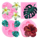 4pcs Molde Silicona Hojas Tropical Flor De Plumeria Fondant