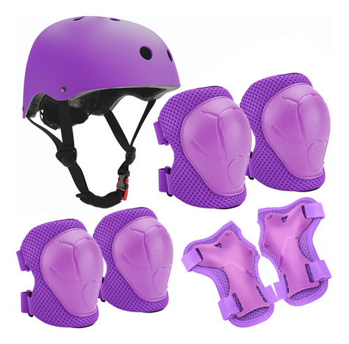 Conjunto 7p Protección Niños Casco Rodilleras Coderas Pati M