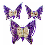 Set Mariposas Pared Barro Cristal Púrpura Radiante Jardín