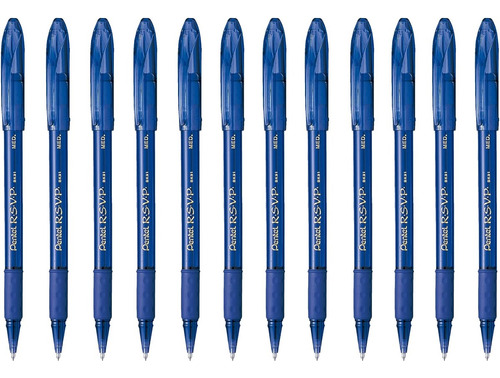 Caja 12 Plumas Bolígrafo Pentel Rsvp Punto Fino Tinta Azul