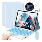 Funda Con Teclado + Mouse + Lápiz P/galaxy Tab A8 10.5 Azul