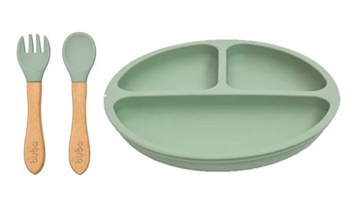 Kit Buba - Pratinho Com Divisórias E Talheres Silicone Verde