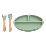 Kit Buba - Pratinho Com Divisórias E Talheres Silicone Verde