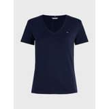 Playera Azul Con Cuello De Pico De Mujer Tommy Hilfiger