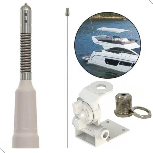 Kit Antena Marítima Vhf Barco Lancha Escuna Suporte Branco