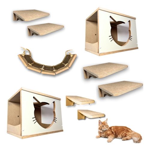 Playground Para Gato 9pcs Kit Montado Ponte Nicho Degraus