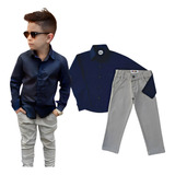 Conjunto Social Menino Calça Bege E Camisa Manga Longa