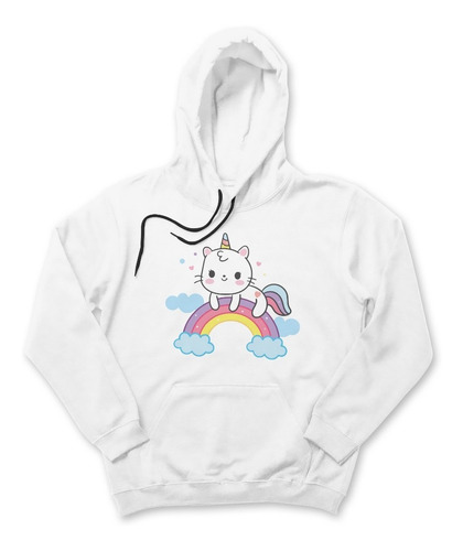 Sudadera Hoodie Gato Unicornio Kawaii Arco Iris Unisex