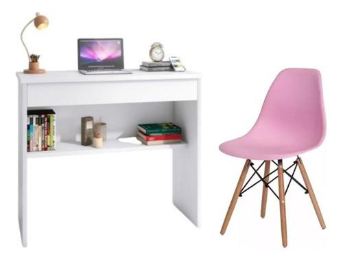 Conjunto Mesa Escrivaninha + Cadeira Eames Barbie Rosa