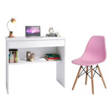 Conjunto Mesa Escrivaninha + Cadeira Eames Barbie Rosa