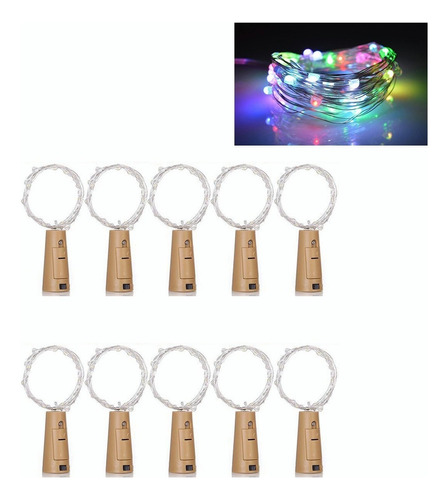 10pcs Botella Tapa Luz Cadena 2m Luces Corcho Multicolor