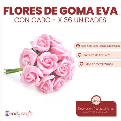 Flores De Goma Eva Con Cabo X 36 Unidades - Deco Souvenirs