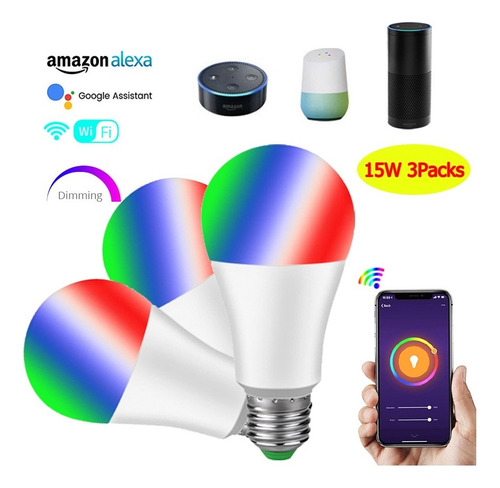 3packs De Luz Inteligente Lámpara Wifi Led Rgb Bombilla 15w