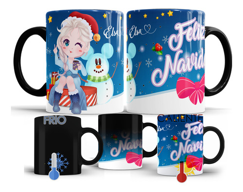 Taza Mágica Navideña Princesas Disney Personalizada M656