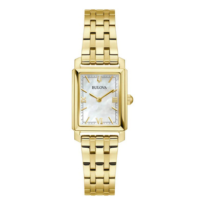 Reloj con diapositivas Lady Sutton de Bulova 97l177, correa dorada, bisel dorado, fondo de nácar | Meses sin interés