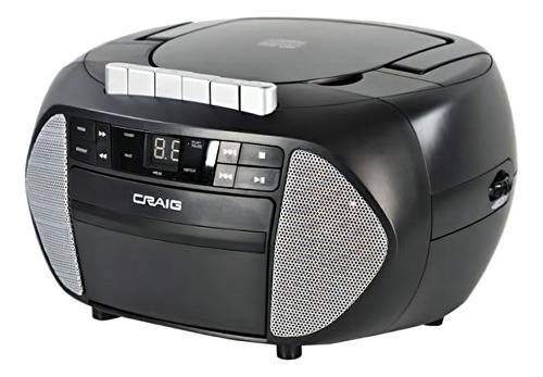 Craig Cd6951-sl - Boombox De Cd Portátil De Carga Superior Con Radio Estéreo Am/fm Y Reproductor De Cassette/grabadora En Negro Y Plateado | Reproductor De Casete De 6 Teclas | Visualización Led