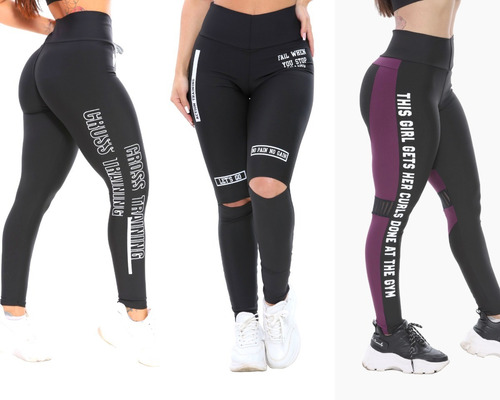 Combo 3 Calças Leg Suplex Feminina Cos Alto Moda Fitness 