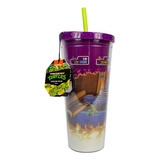 Vaso Con Popote Y Tapa De Plástico Tortugas Ninja 24 Oz Color Morado