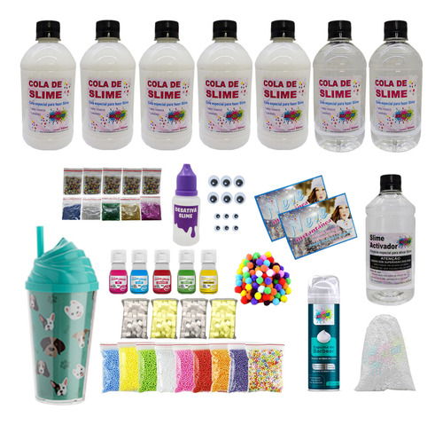 Super Mega Kit P/ Fazer Slime Colas Brancas Copo Cachorrinho