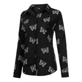 Blusa Estampada Mariposa Moda Manga Casual Larga Para Mujer