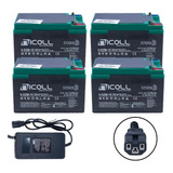 Kit 4 Bateria Nicoll 12v 15ah Bike Elétrica + Carregador 48v