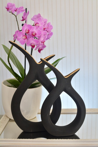 Kit Dupla Vasos Cerâmica Decorativos Decoração Rack Aparador