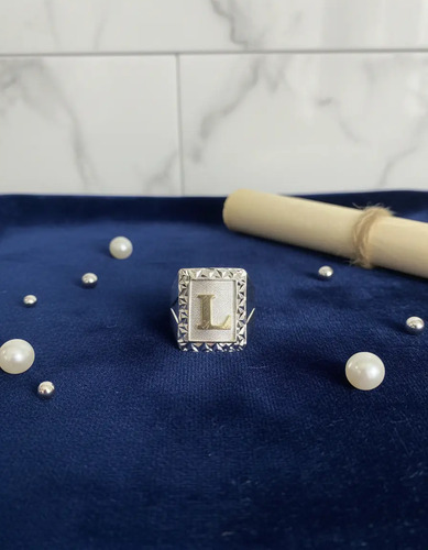Anillo Placa Plata 925 Con Letra Oro 10k - Joyería Jm
