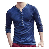 Poleras V Manga Larga Botón Slim For Ocio Hombre Cuello