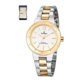 Relogio Champion Feminino Pulseira Aço Prova D'agua Cor Da Correia Misto Cor Do Bisel Prata Com Dourado Cor Do Fundo Branco