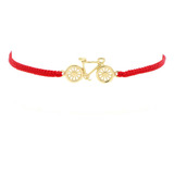 Pulsera Oro Amarillo Bicicleta En Hilo Rojo Pu414-am