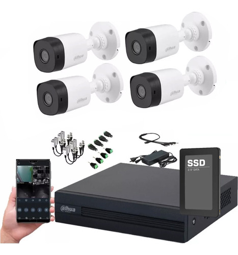 Kit Dahua Dvr 4ch + 4 Camaras Full Hd 2mp Lente2.8 Disco Ssd