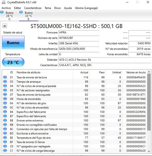 Disco Duro Hibrido Sshd 500gb Cristal Disk