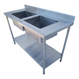 Mesa Pia Inox Industrial 200x60x90 2 Cubas 50x40x25