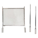 Kit Grelha Tela Expandida Inox 40x40 E Espeto Espada 50cm