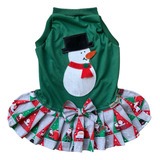 Roupa Cães Lolô - Fêmea - Boneco De Neve Natal Verde - Pet