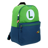 Mochila Super Mario Luigi Bicolor Mb66505 Primaria Chenson Color Verde/azul Diseño De La Tela Estampado