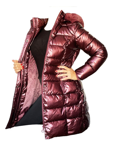 Puffer Campera Larga Metalizada Super Abrigado Elegante!