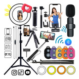 Kit Ring Light Tripé Microfone Sem Fio Para iPhone Gravação