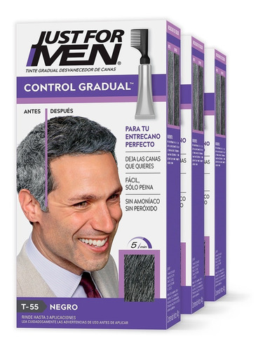 Tinte Just For Men Control Gradual Negro 3 Pack 