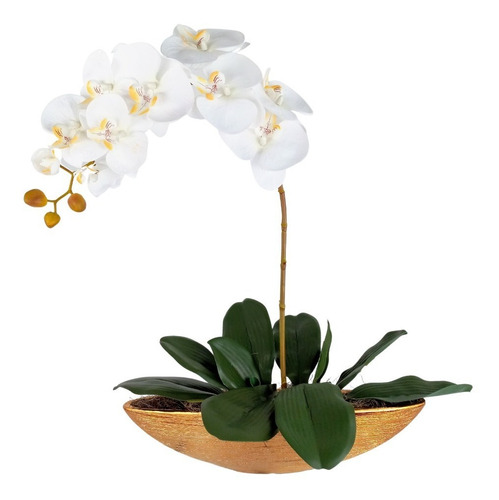 Arranjo Orquideas Brancas = Vaso Dourado Prateado Decoracao