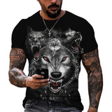 Camiseta Vintage Street Casual Fierce Animal Wolf 3d Print