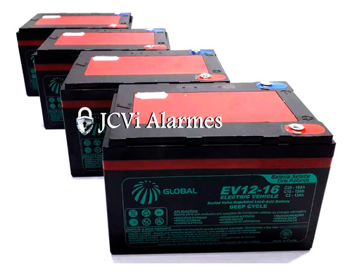 Kit 4 Bateria Global Ev12-15 Ciclo Profundo 12v 15ah