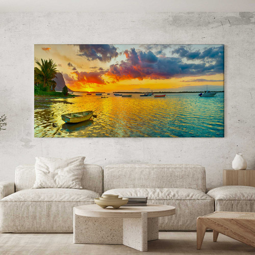 Quadro Sala Barcos Praia Paisagem   Decorativo Grande 160x90