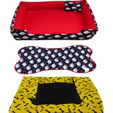 Cama Para Cachorro Grande Gg 95x95 Cm + Tapete E Capa Extra Cor Cama Vermelha E Capa Amarela