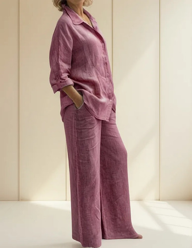 Ch Conjunto De Camisa Y Pantalón De Lino De Algodón For