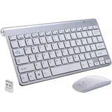 Kit Teclado + Mouse Adaptador Usb Sem Fio Wireless Bluetooth 2.4ghz Pc Luuk Young Wb-8066 Cor Branco