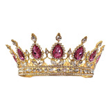 Corona Completa Rosa Fucsia Cristales Princesa Reina Xv Años